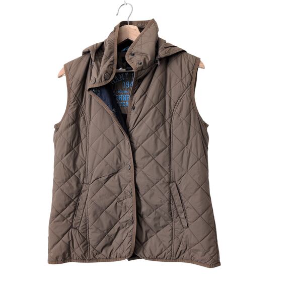 GANT Quilted Vest Womens Large Brown Hooded Snap Puffer Gillet Preppy Old Money - Picture 2 of 13